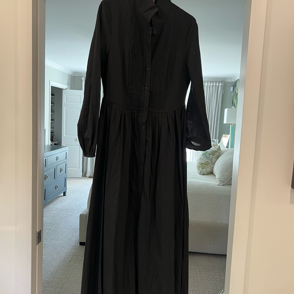 Black Long-Sleeve Button-Front Maxi Dress